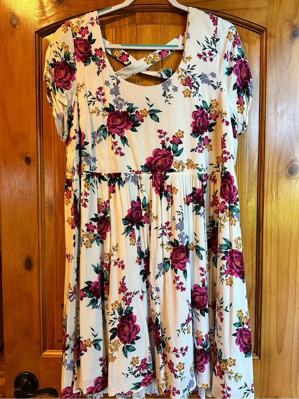 Torrid Cream Floral Crisscross Back Babydoll Dress